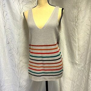 Tank-style lightweight sweater with multi-color stripes